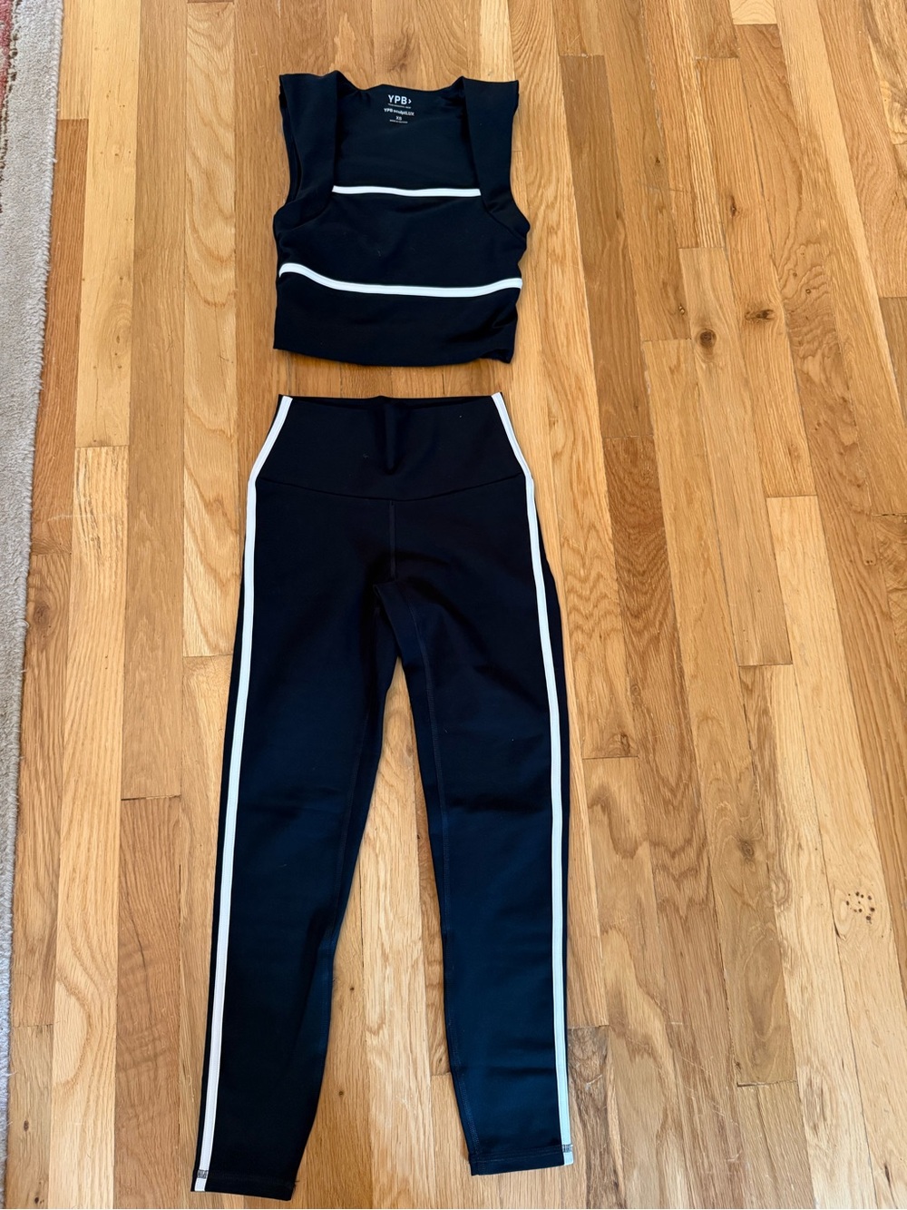 Black and White Striped Active Crop Top & Legging Set
